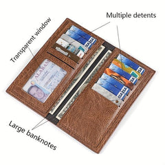 Men's Long Wallet Retro Style Brown PU Leather Wallet