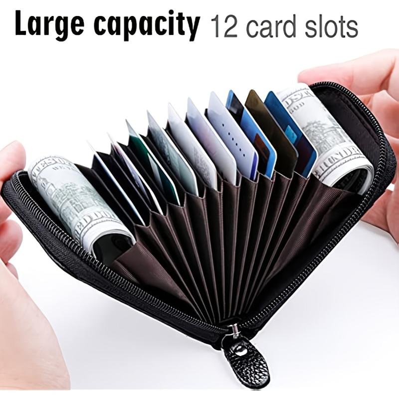 RFID Leather Credit Card Wallet with Zipper for Men