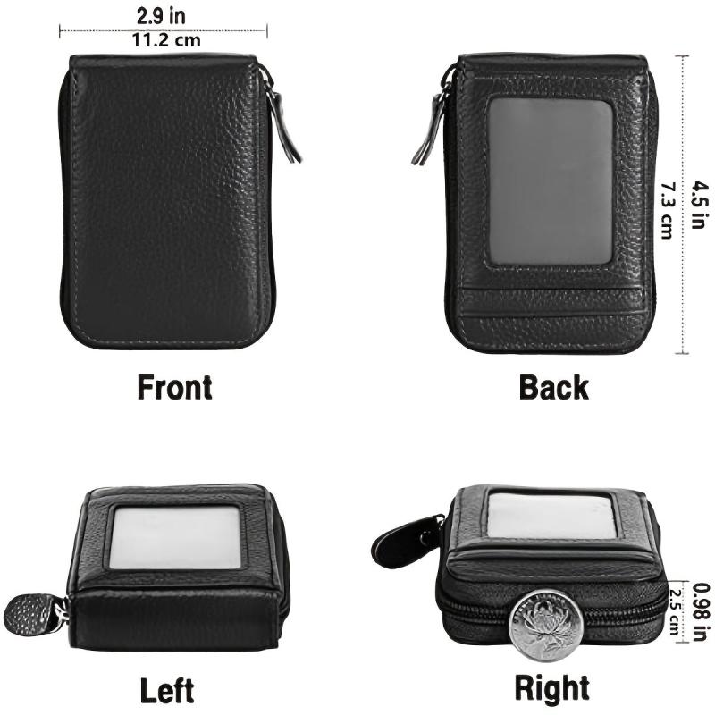 RFID Leather Credit Card Wallet with Zipper for Men