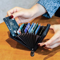 RFID Leather Credit Card Wallet with Zipper for Men