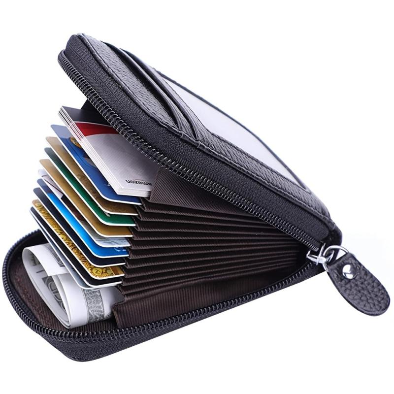 RFID Leather Credit Card Wallet with Zipper for Men
