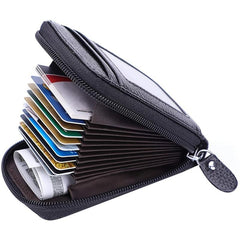 RFID Leather Credit Card Wallet with Zipper for Men