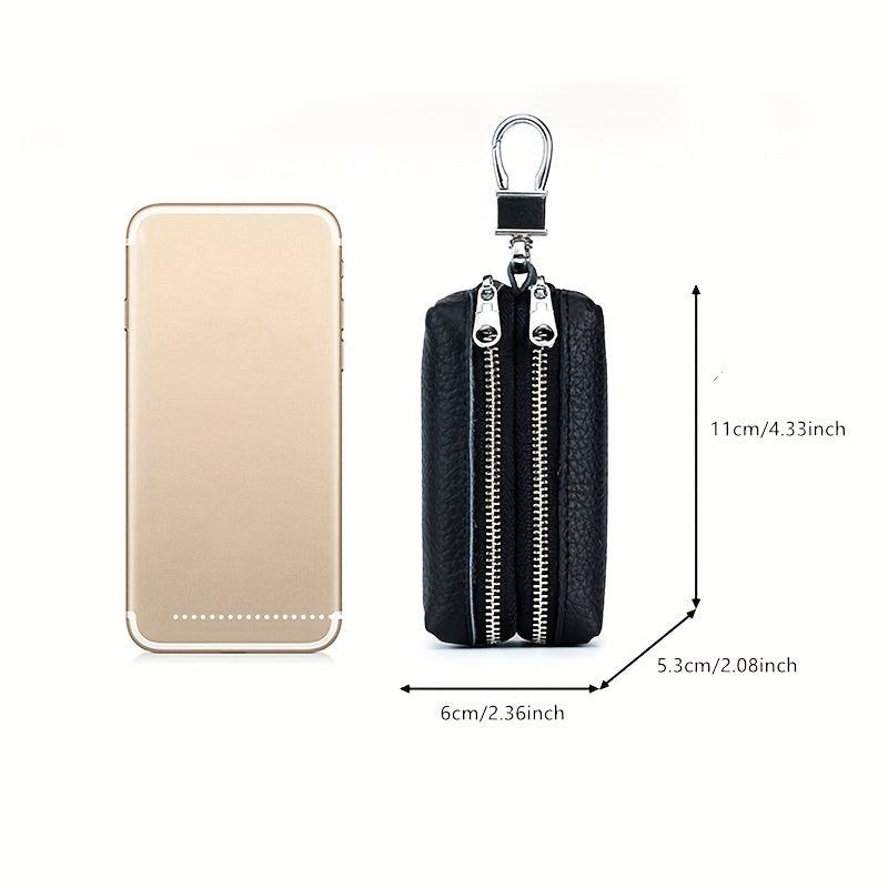 Large Capacity Leather Key Bag Double Zipper Coin Purse