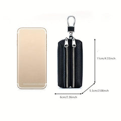 Large Capacity Leather Key Bag Double Zipper Coin Purse