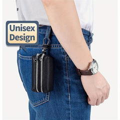 Large Capacity Leather Key Bag Double Zipper Coin Purse