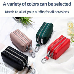 Large Capacity Leather Key Bag Double Zipper Coin Purse