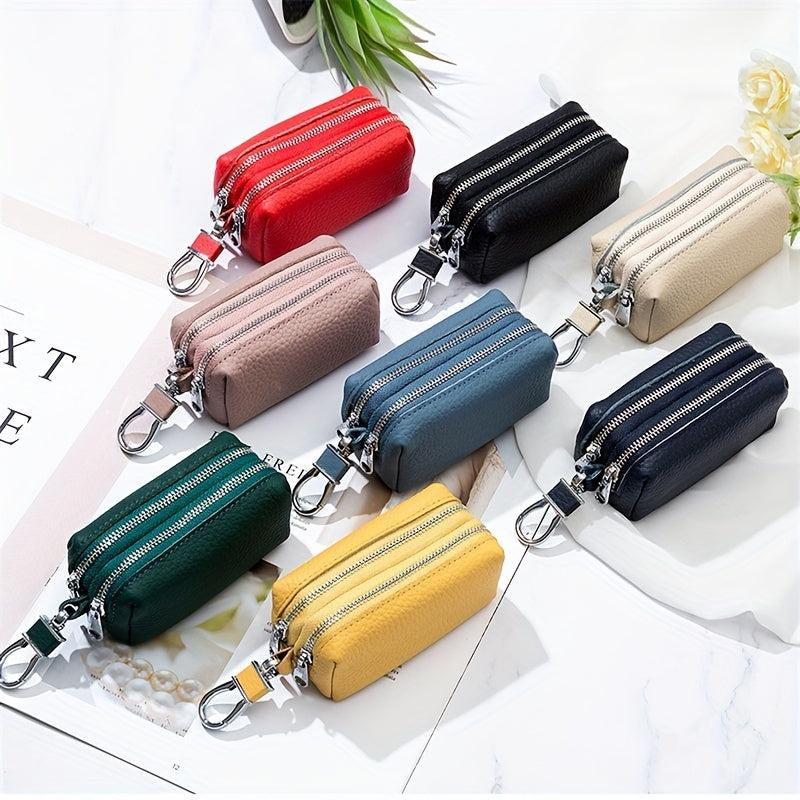 Large Capacity Leather Key Bag Double Zipper Coin Purse