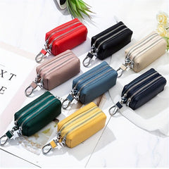 Large Capacity Leather Key Bag Double Zipper Coin Purse