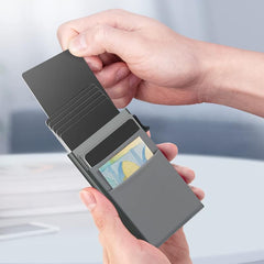 Men's RFID Wallet Card Holder Aluminum Side Push Card Box