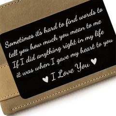 Engraved I Love You Metal Card Wallet Insert Gift For Him