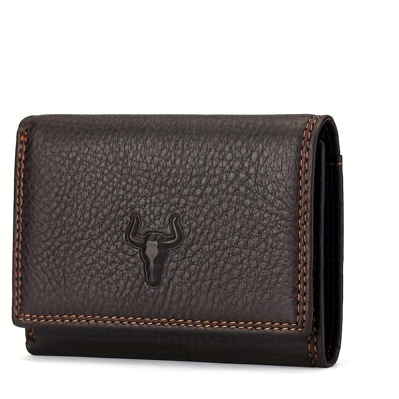 Men's Leather Wallet Tri fold Short Card ID Card Holder