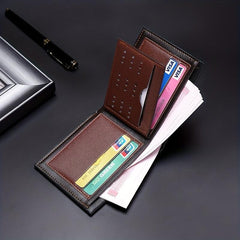 Men's PU Leather Check Wallet with Card Clip