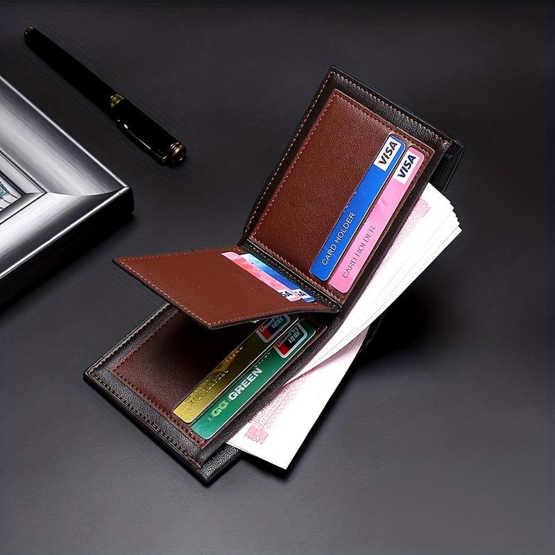 Men's PU Leather Check Wallet with Card Clip