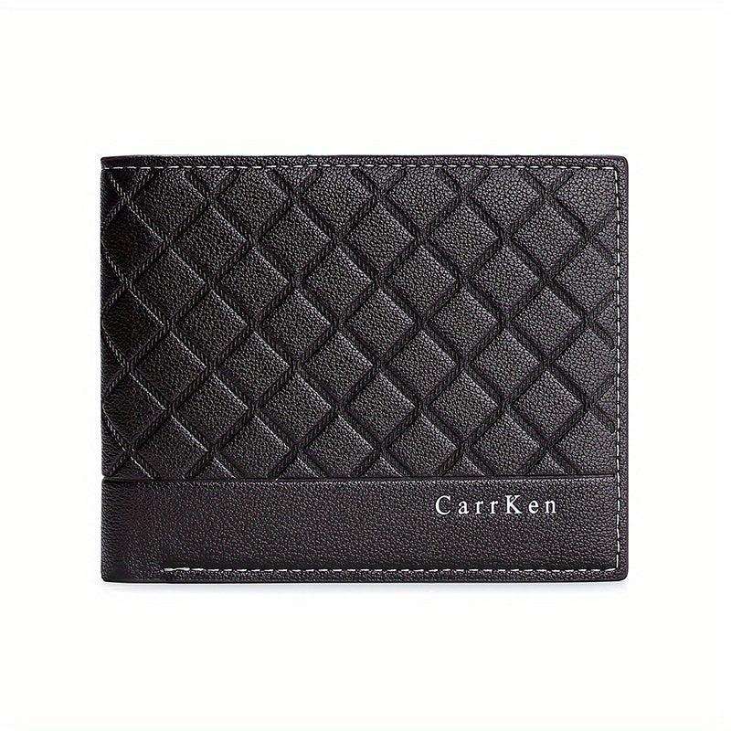 Men's PU Leather Check Wallet with Card Clip