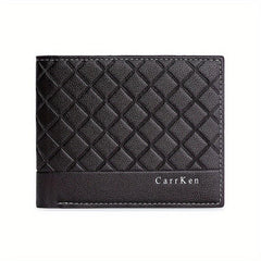 Men's PU Leather Check Wallet with Card Clip