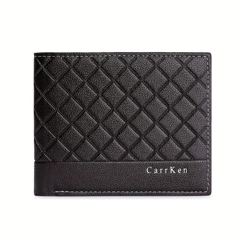 Men's PU Leather Check Wallet with Card Clip