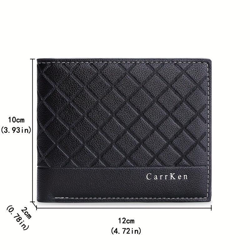 Men's PU Leather Check Wallet with Card Clip