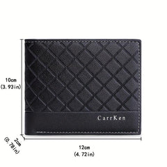 Men's PU Leather Check Wallet with Card Clip