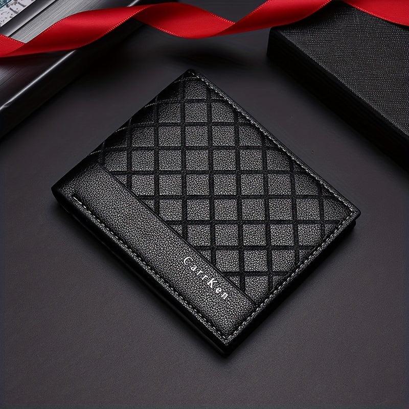 Men's PU Leather Check Wallet with Card Clip