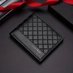 Men's PU Leather Check Wallet with Card Clip
