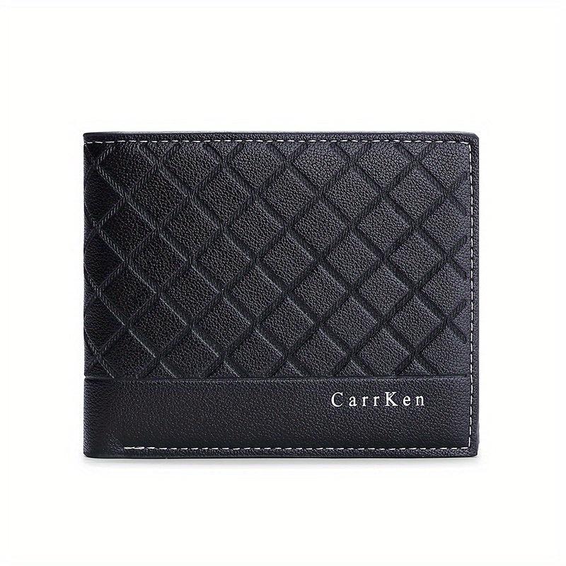 Men's PU Leather Check Wallet with Card Clip
