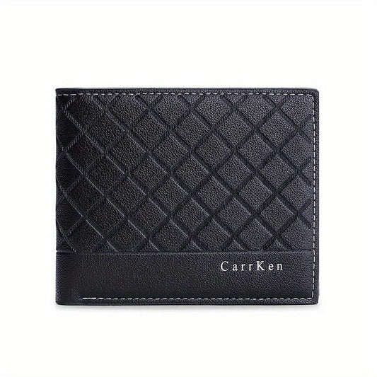 Men's PU Leather Check Wallet with Card Clip