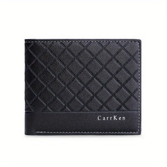 Men's PU Leather Check Wallet with Card Clip