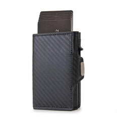 Men's Aluminum Alloy Wallet Zipper Coin Clip Carbon Fiber Card Holder