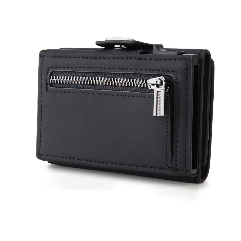 Men's Aluminum Alloy Wallet Zipper Coin Clip Carbon Fiber Card Holder