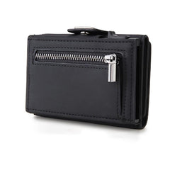 Men's Aluminum Alloy Wallet Zipper Coin Clip Carbon Fiber Card Holder