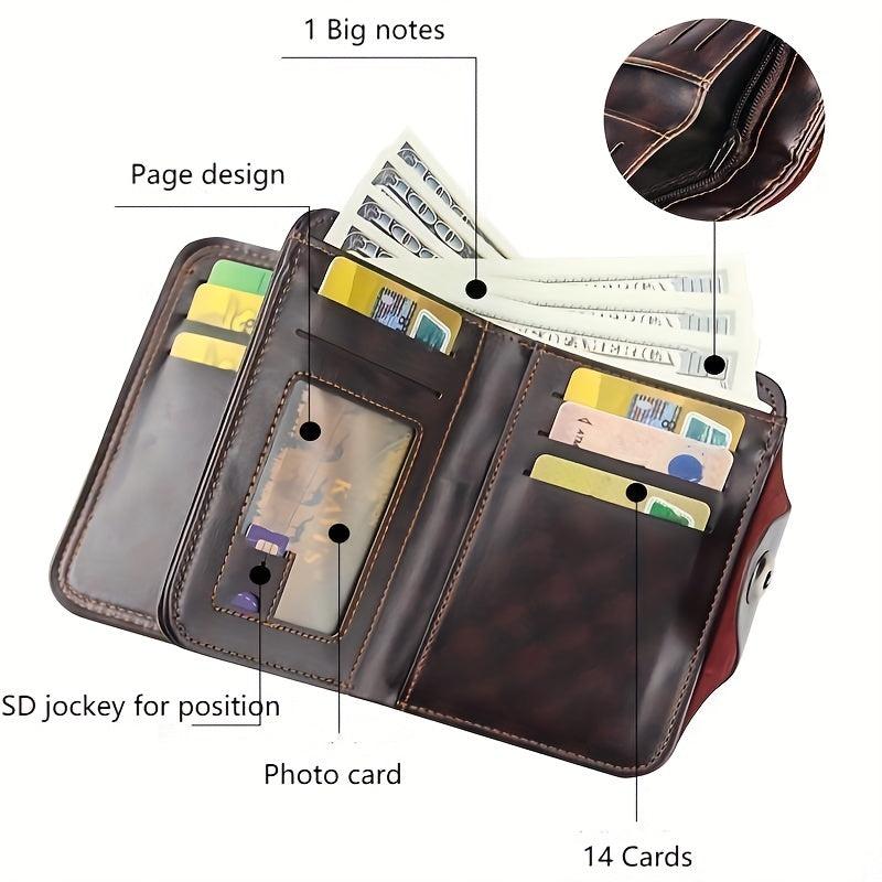Men's Trifold Wallet PU Leather Short Wallet With Coin Pocket Card Holder