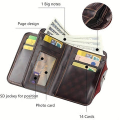Men's Trifold Wallet PU Leather Short Wallet With Coin Pocket Card Holder