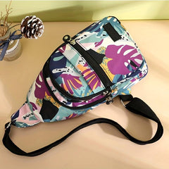 Lightweight Nylon Sling Bag Zipper Front Crossbody Purse