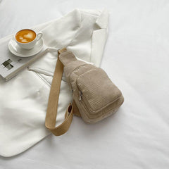 Corduroy Sling Bag Solid Crossbody Chest Purse With Zipper