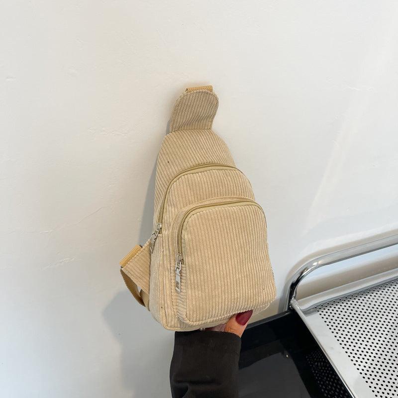 Corduroy Sling Bag Solid Crossbody Chest Purse With Zipper