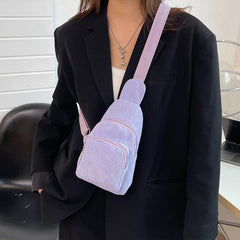 Corduroy Sling Bag Solid Crossbody Chest Purse With Zipper