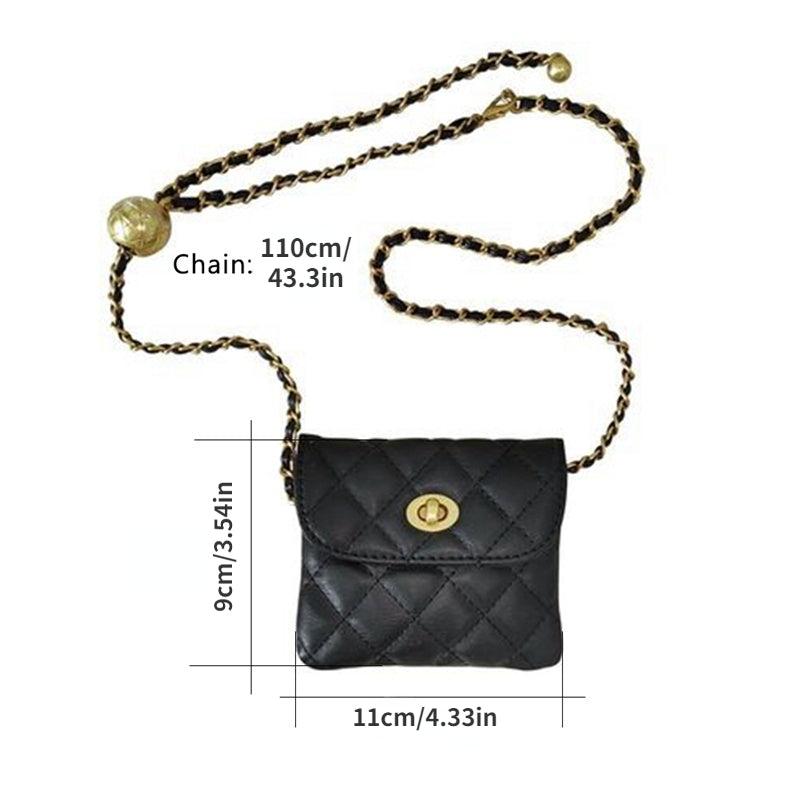 Mini Solid Square Crossbody Bag Turn Lock Chain Waist Bag