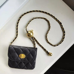 Mini Solid Square Crossbody Bag Turn Lock Chain Waist Bag