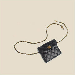Mini Solid Square Crossbody Bag Turn Lock Chain Waist Bag