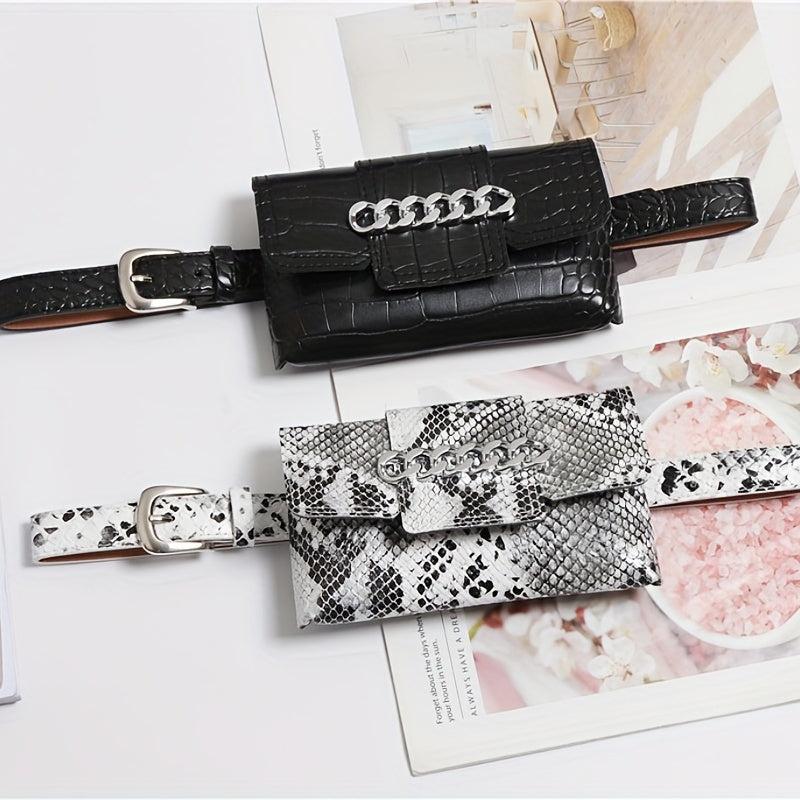 Stylish Snake Skin Pattern Waist Bag Mini Square Belt Bag