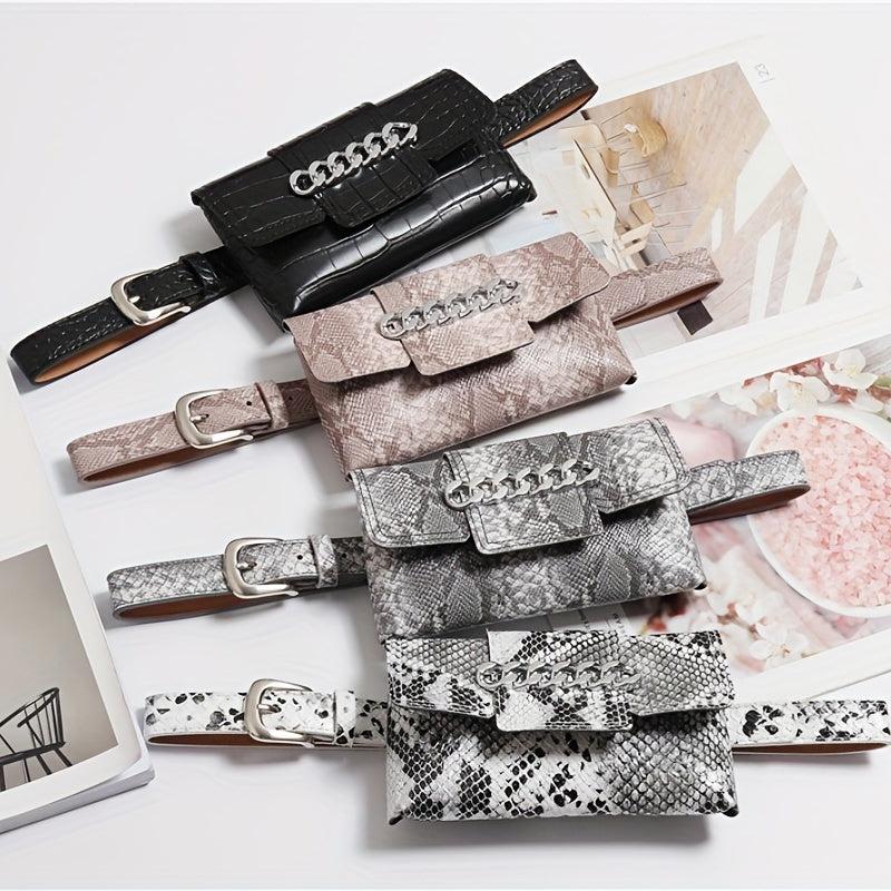 Stylish Snake Skin Pattern Waist Bag Mini Square Belt Bag