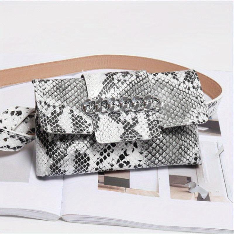 Stylish Snake Skin Pattern Waist Bag Mini Square Belt Bag