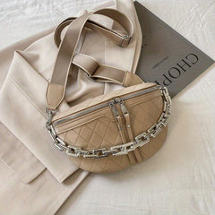 Argyle Embossed Waist Bag Chain Decor Chest Purse Women's Crossbody Bag