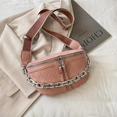 Argyle Embossed Waist Bag Chain Decor Chest Purse Women's Crossbody Bag