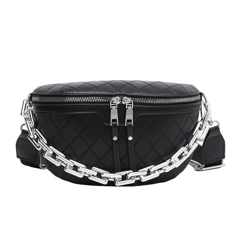 Argyle Embossed Waist Bag Chain Decor Chest Purse Women's Crossbody Bag