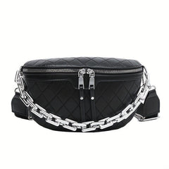 Argyle Embossed Waist Bag Chain Decor Chest Purse Women's Crossbody Bag