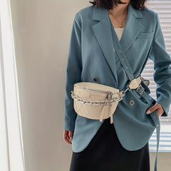Argyle Embossed Waist Bag Chain Decor Chest Purse Women's Crossbody Bag