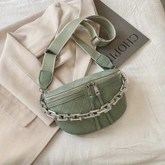 Argyle Embossed Waist Bag Chain Decor Chest Purse Women's Crossbody Bag