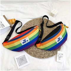 Rainbow Casual Fanny Pack Nylon Shoulder Bag Streetwear Chest Bag