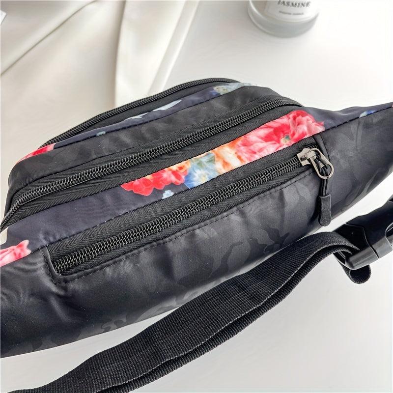 Vintage Ethnic Floral Print Chest Bag Zipper Crossbody Purse